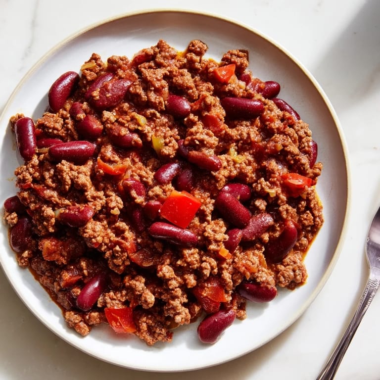 Steaming-hot, hearty The Secret 4-Ingredient Slow Cooker Chili Dump, slow-cooked to perfection, garnished with fresh cilantro.
