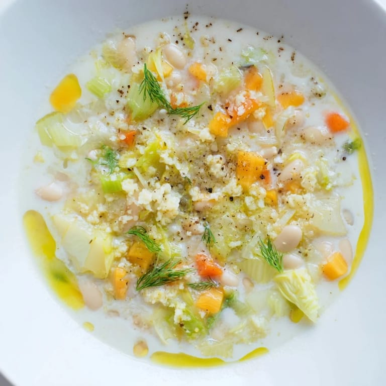 Close-up of Simple White Bean and Fennel Soup, savoring the fresh flavors and rustic charm.