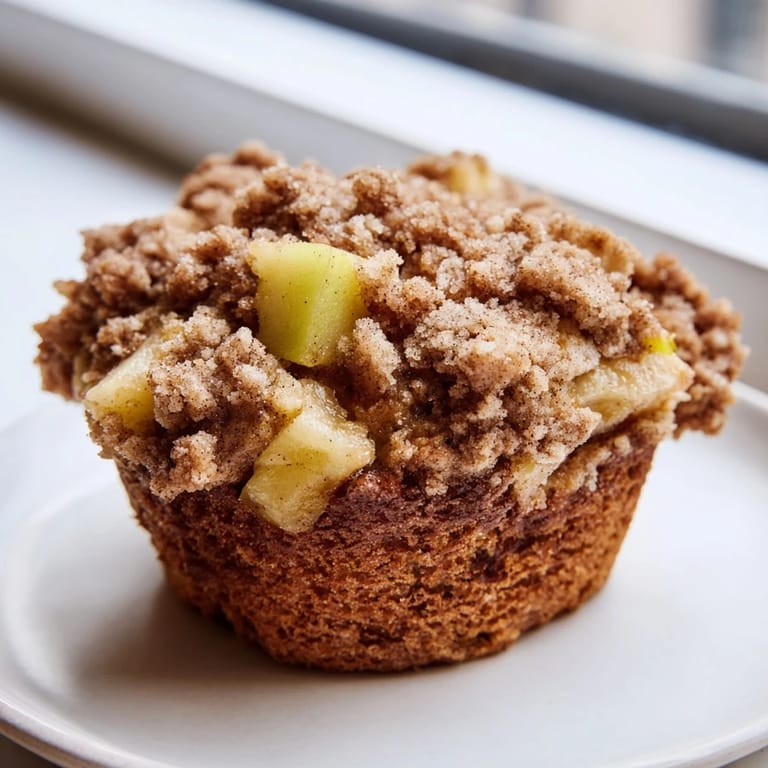 Close-up of freshly baked tasty apple muffins, showcasing the juicy apple pieces and sweet, buttery crumbs.