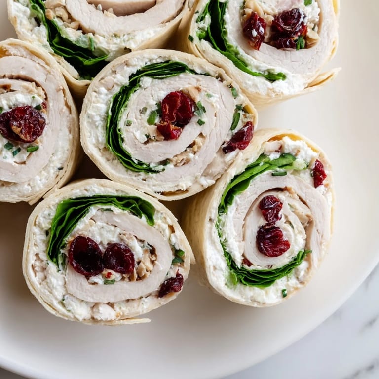 These flavorful Turkey Cranberry Pinwheels are beautifully arranged on a serving platter, showing a tempting spread.