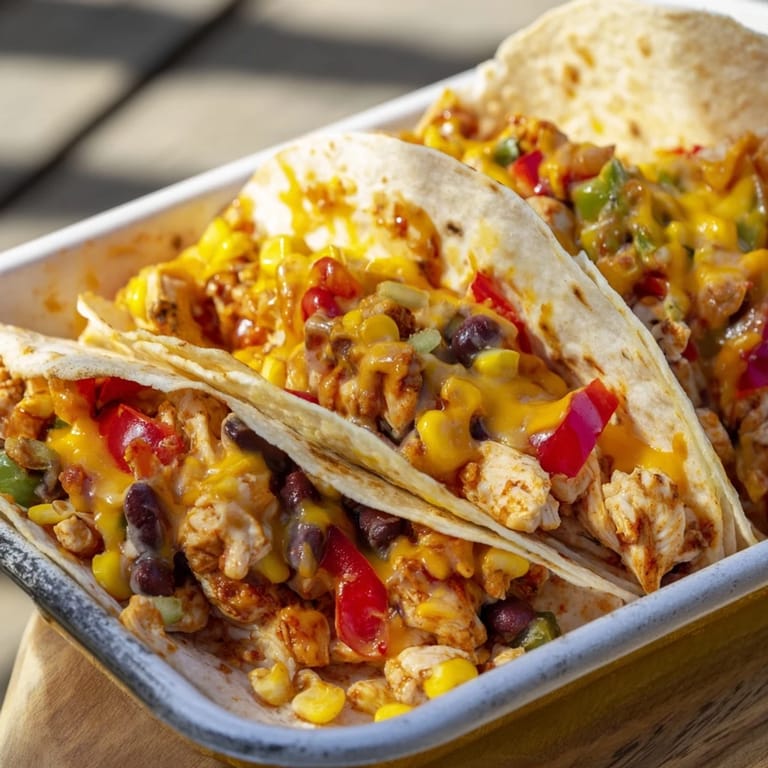 A close-up of a steaming Taco Bell Copycat Chicken Bake, revealing layers of chicken and melted cheese goodness.