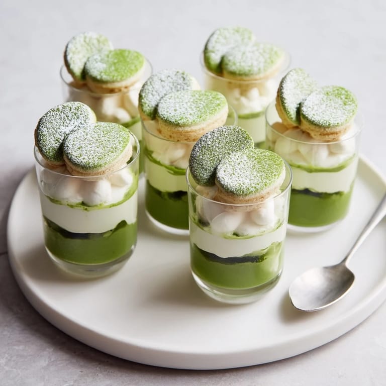 Enjoy a spoonful of chilled Matcha Mascarpone Tiramisu Snow Cups after 2 hours setting in the fridge.