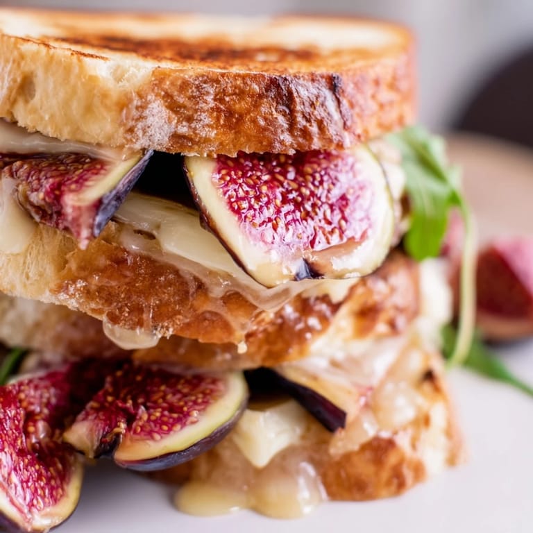 Crispy sourdough filled with gooey Brie, vibrant arugula, and sweet fig; a perfect grilled cheese.