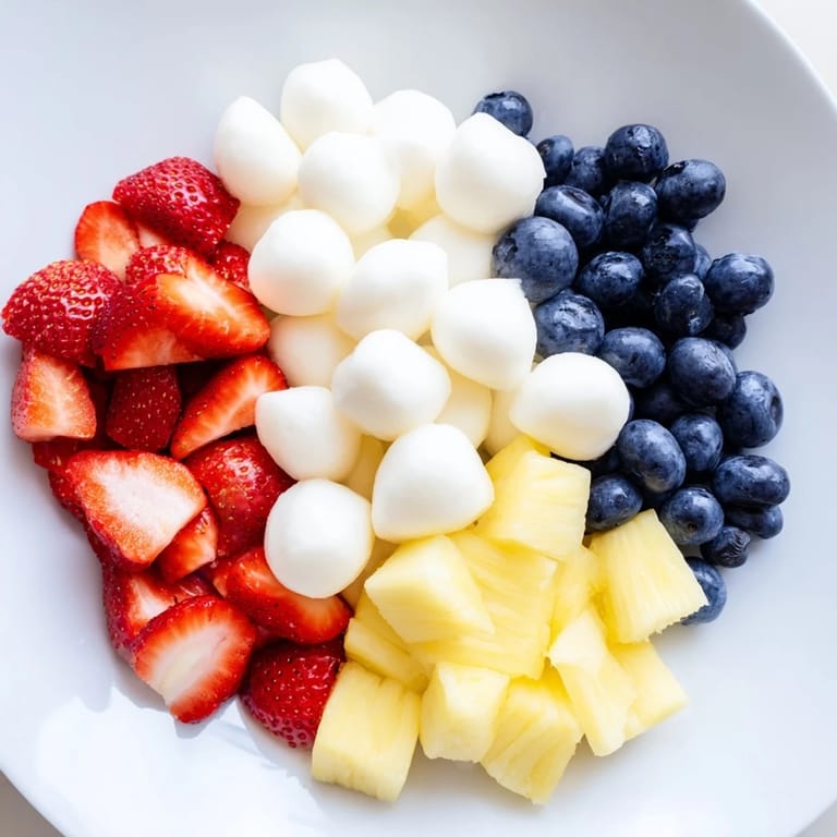 A cheerful Rainbow Cloud Snack Board featuring juicy strawberries, grapes, and mozzarella cloud accents on a platter.