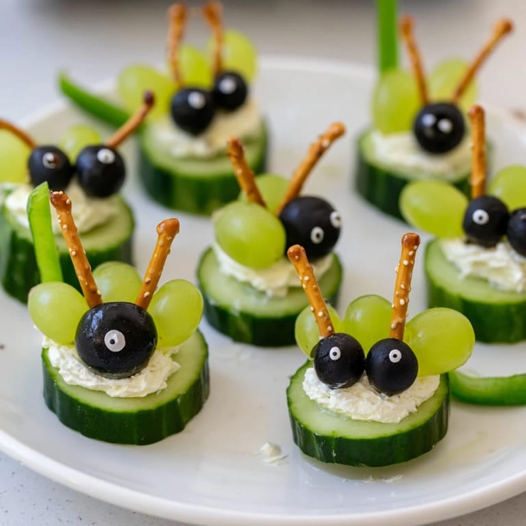Vibrant Little Green Men Alien Snack Attack: Fun party food on a plate, featuring cucumber faces with edible eyes.