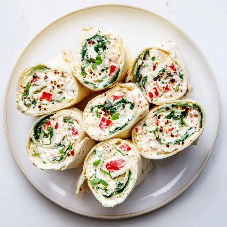 Freshly made Christmas Scarf Tortilla Roll-Ups are rolled, chilled, and perfect festive party appetizers.