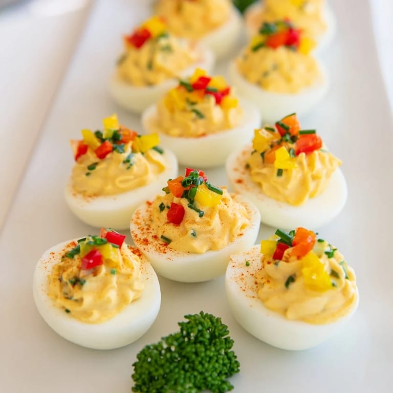 Holiday favorite, the Christmas Tree Deviled Eggs Platter: savory eggs arranged to look like a Christmas tree.