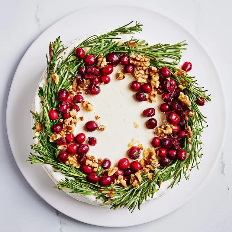A gorgeous overhead shot: Brie Cheese Wheel encircled by fresh rosemary, perfect as an appetizer.