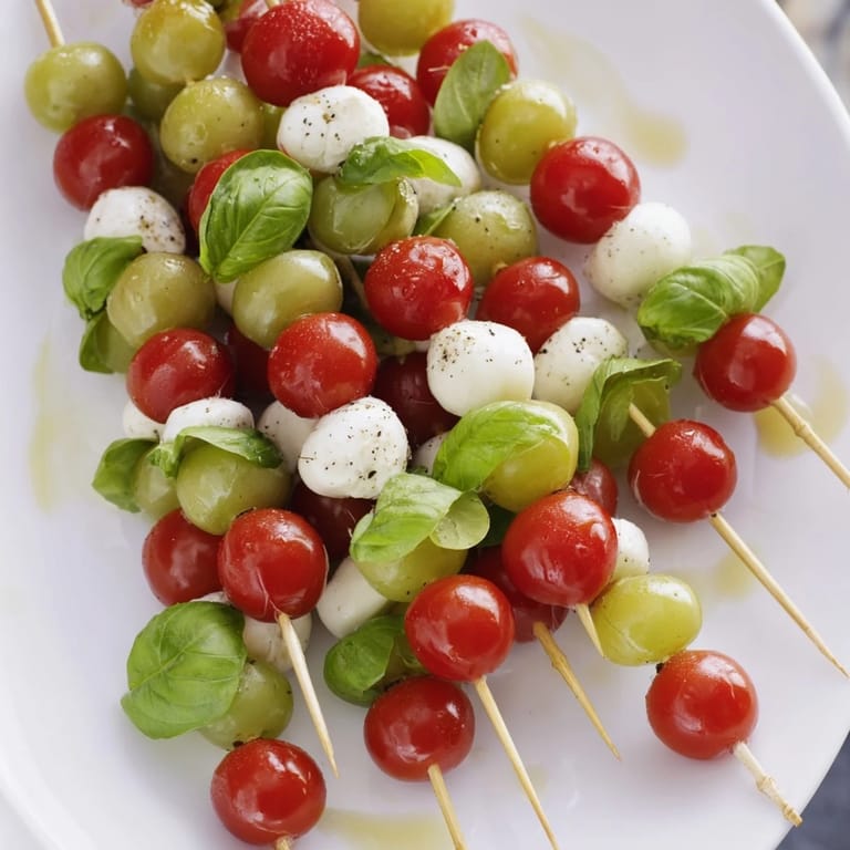 Refreshing Caprese Skewer Tree with vibrant red and green tomatoes and creamy mozzarella, ready to serve.