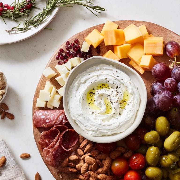 A visually stunning The Evergreen Wreath Board appetizer with fresh rosemary and olives, perfect for holidays.