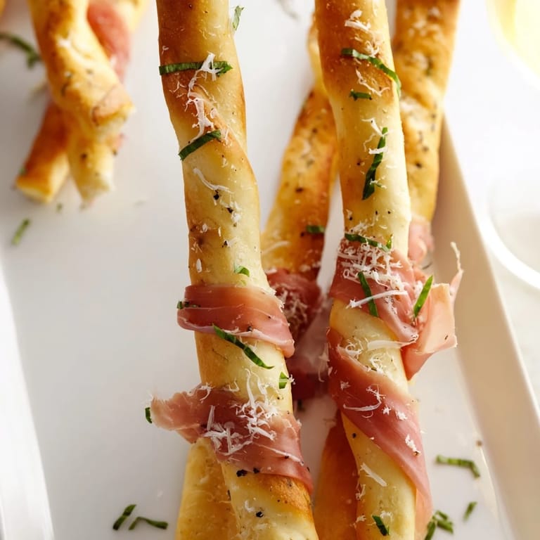 Homemade Golden Gate: This simple appetizer showcases the flavor of prosciutto over breadstick towers.