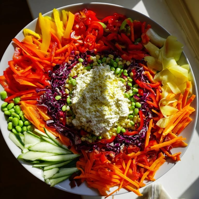 Vibrant, colorful layers of ingredients in The Prism Burst salad invite you to take a bite.