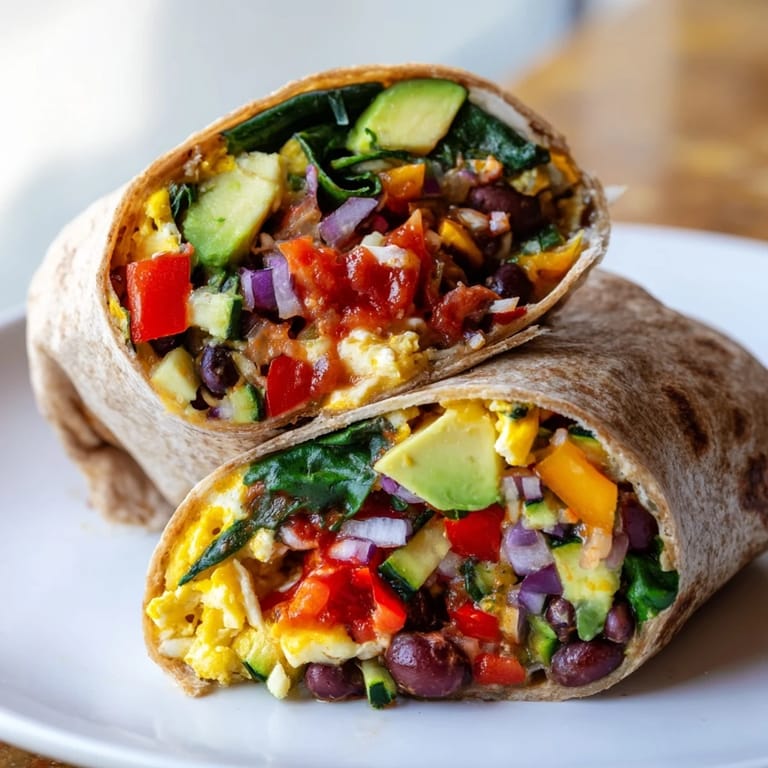 Delicious, protein-rich Veggie-Loaded Breakfast Burrito, perfectly wrapped and ready to enjoy with salsa.