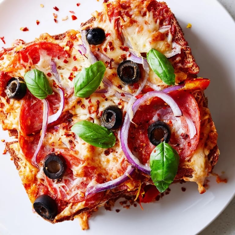 A close-up of crispy, cheese-covered Pizza Toast 2.0, an easy Italian-American snack delight.