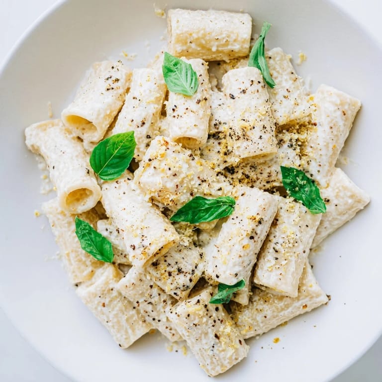 Tender pasta coated in rich, creamy cottage cheese sauce, perfect for a quick dinner.