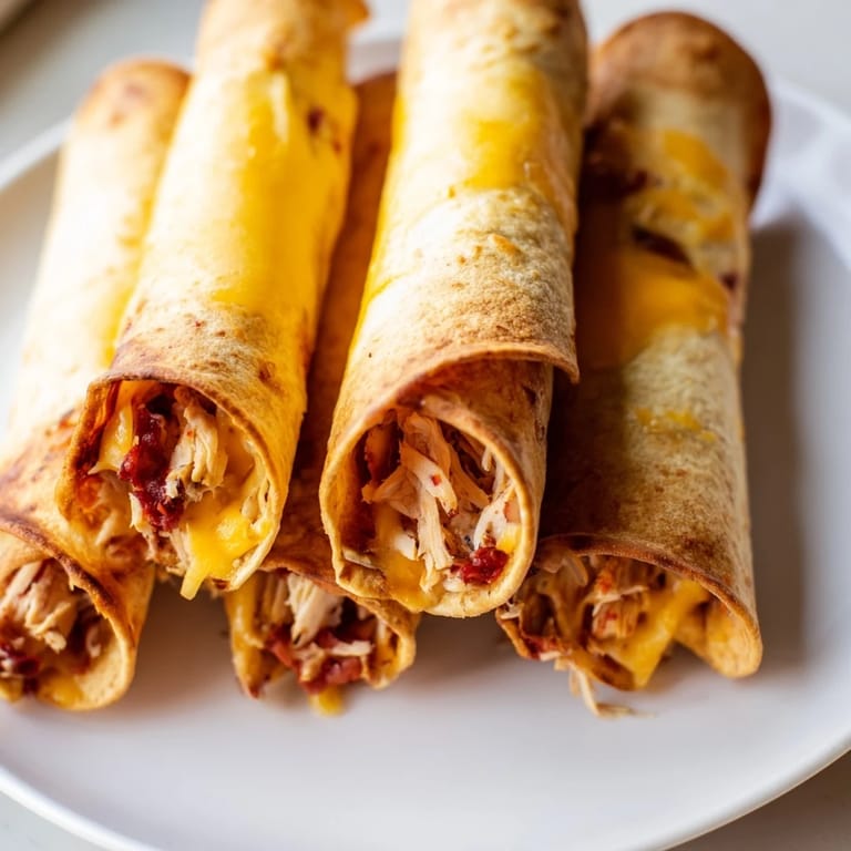 View delicious, homemade Air Fryer Taquitos, showcasing a crunchy exterior and savory chicken filling.