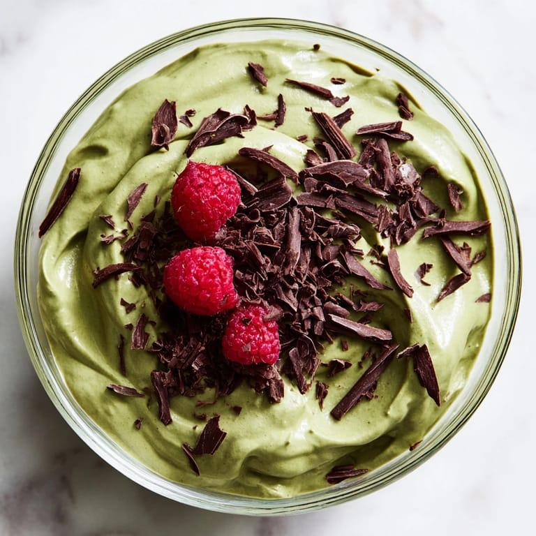 Smooth, dark-chocolate Avocado Pudding, topped with coconut whipped cream, ready to be devoured.