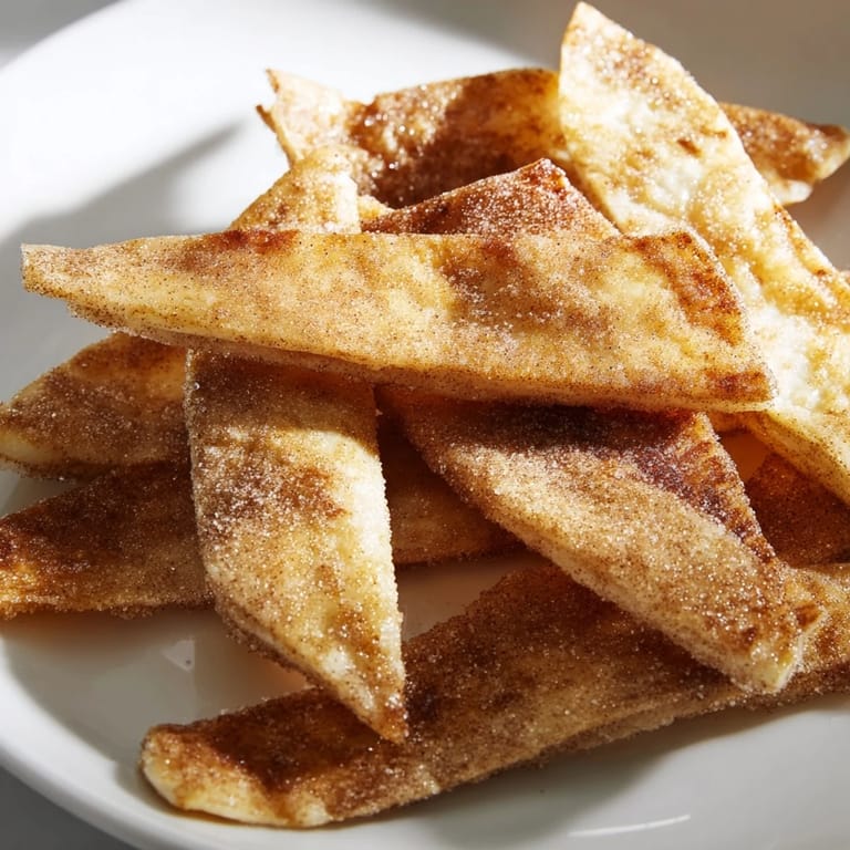 Warm, freshly air-fried cinnamon sugar tortilla chips, dusted generously with sweet cinnamon and sugar.