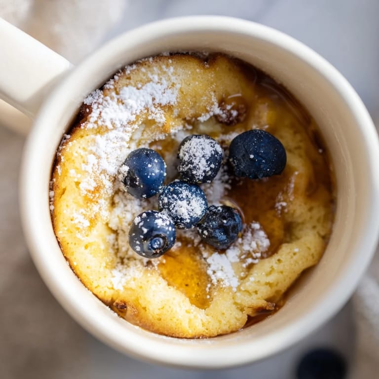 Close-up of a perfectly cooked Microwave Mug Pancake, soft inside texture, ideal grab-and-go meal.