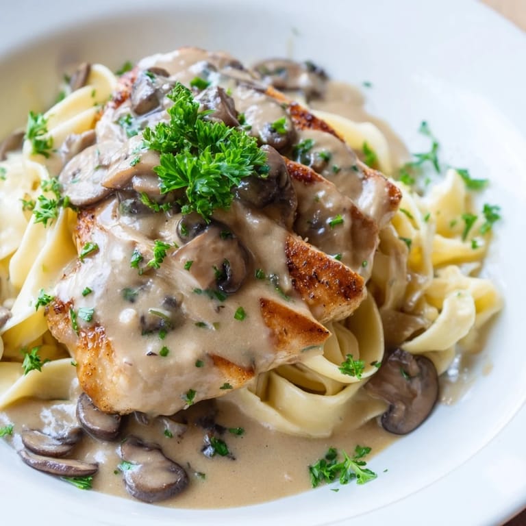 Juicy chicken, rich mushroom cream sauce, and al dente pasta make this Creamy Chicken Marsala perfect for a comforting weeknight meal.  