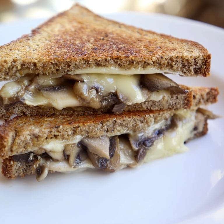 Buttery rye bread encases gooey Swiss and savory mushrooms in this easy, skillet-toasted Mushroom Swiss Grilled Cheese.
