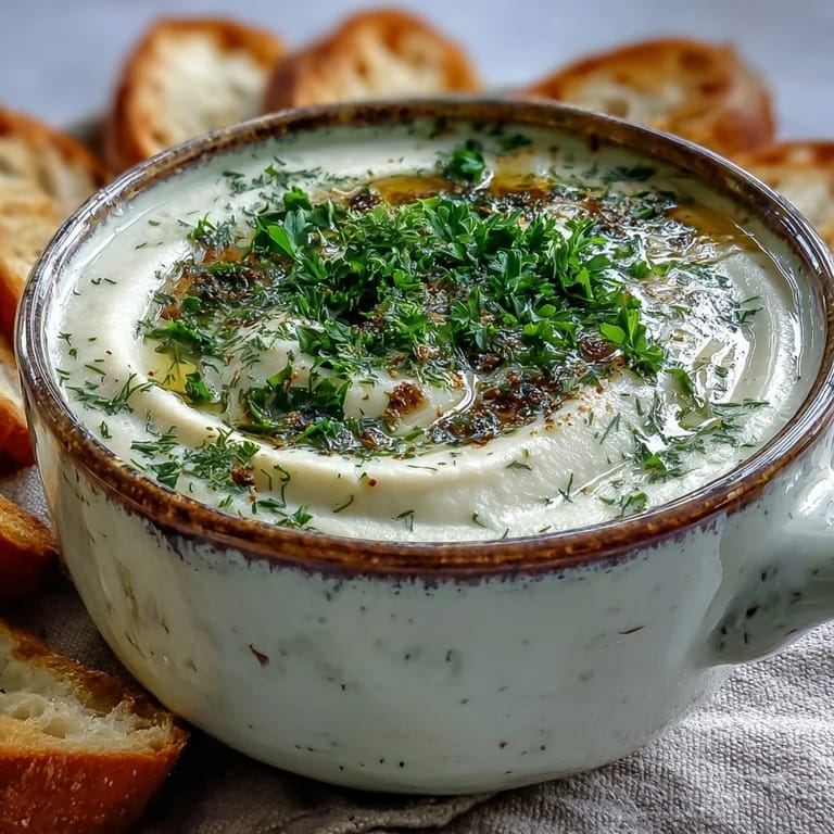Golden roasted parsnip and herb soup served in a dark bowl with a rustic spoon beside it.