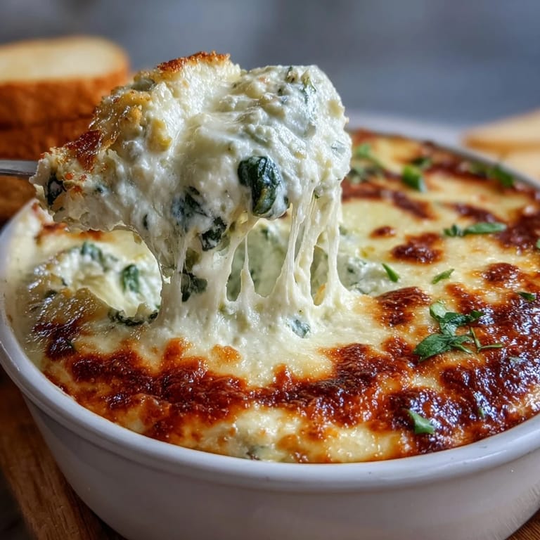 Party-ready Spinach Artichoke Dip in a white baking dish, surrounded by crunchy chips and colorful vegetable sticks for dipping.