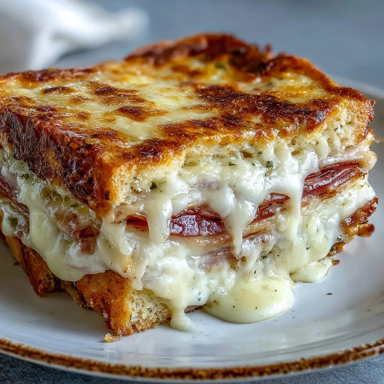 Freshly baked Croque Monsieur Casserole served warm with a crisp green salad.
