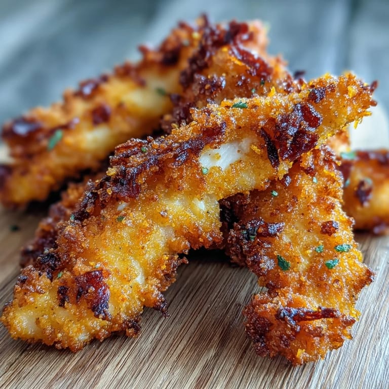 Homemade Crispy Turmeric Chicken Tenders arranged on a wire rack with a small bowl of creamy dipping sauce.