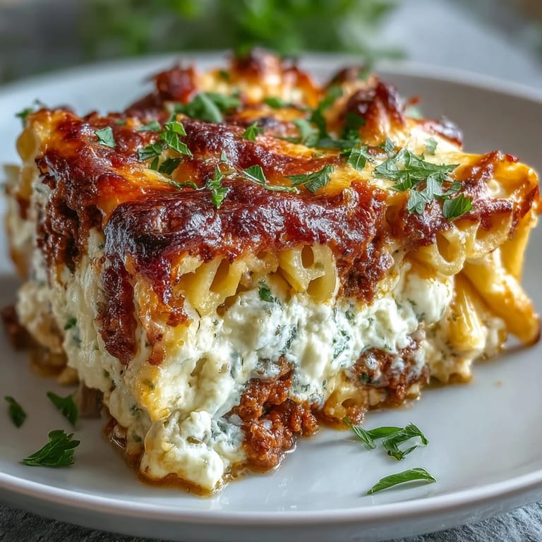 Served hot from the oven, this Cottage Cheese Protein Pasta Bake is golden-brown and irresistible.