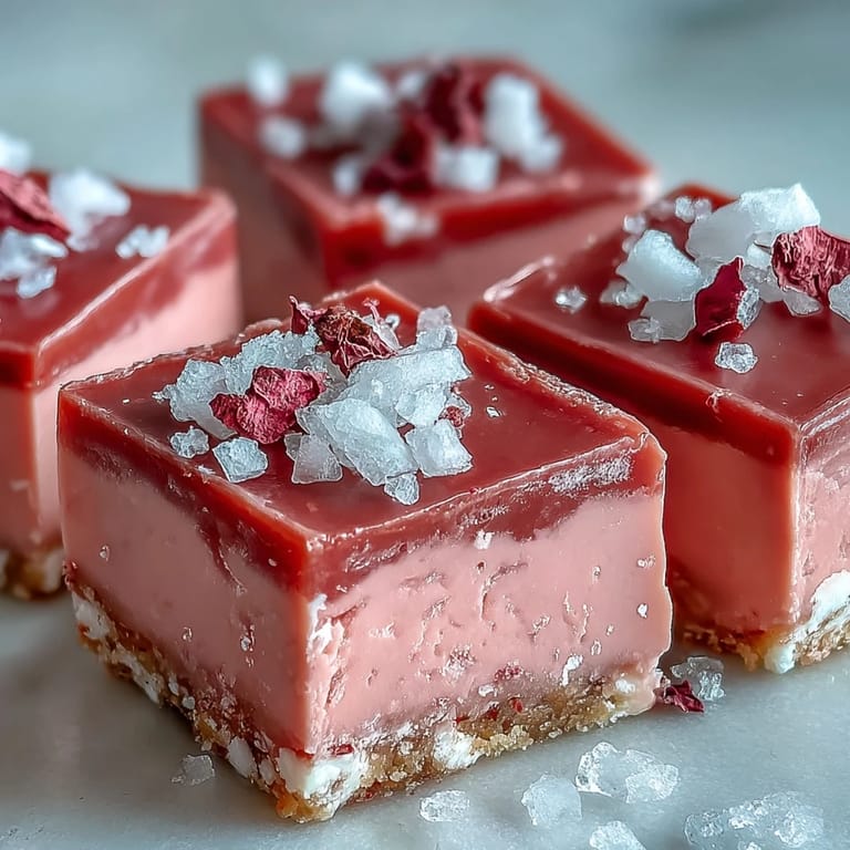 A close-up of No-Bake Strawberry Fudge Squares topped with fresh strawberry slices on a white plate. 