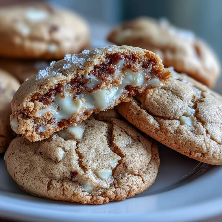Golden-brown Hojicha White Chocolate Cookies are arranged on a wooden board, highlighting the roasted tea powder and creamy white chocolate chunks.