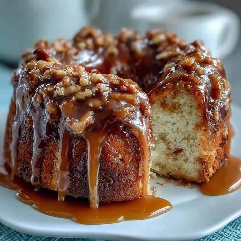 A slice of golden Dandelion Honey Cake topped with glossy lemon glaze, served on a white plate with fresh lemon slices.