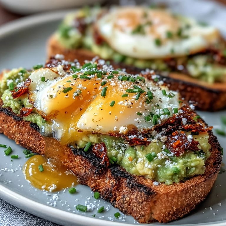Golden toasted sourdough layered with mashed avocado, a perfectly poached egg, and a bold chili oil crunch for brunch.  
