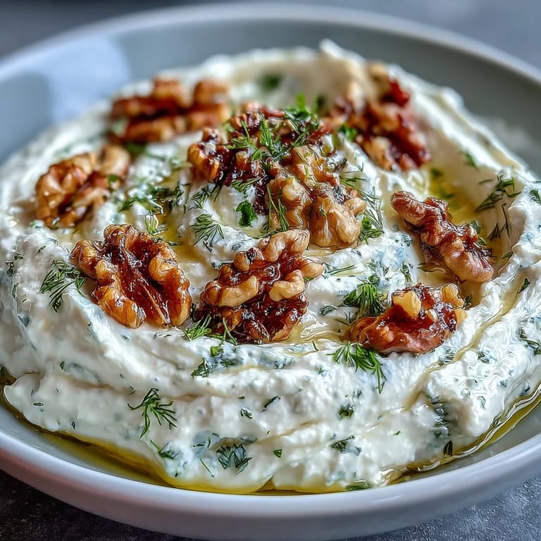 Velvety feta and cream cheese blend topped with honey, toasted walnuts, and zesty lemon, perfect for dipping crusty bread or crackers.