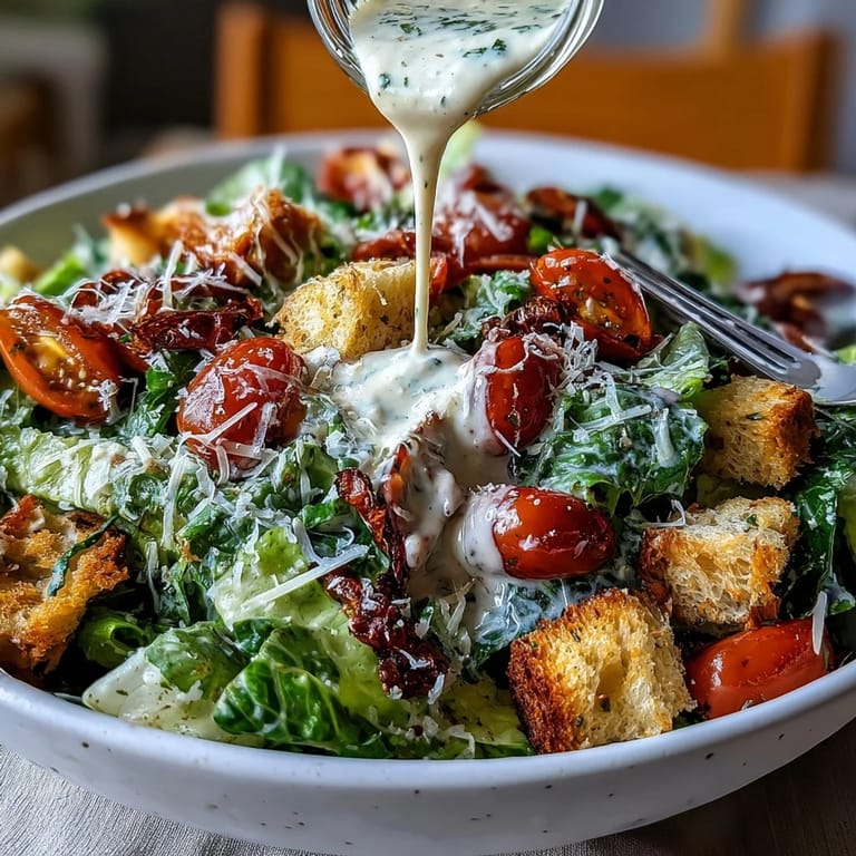 Creamy tahini-lemon dressing coats crunchy romaine, cherry tomatoes, and croutons in this modern twist on classic Caesar salad.  