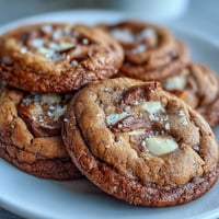 Freshly baked Hojicha White Chocolate Cookies on a cooling rack, showcasing cracked tops and melted white chocolate chips for a cozy dessert.