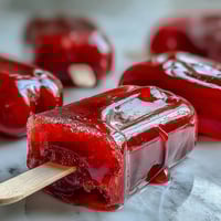 Bite-sized candy apples on toothpicks, glossy red coating with crisp apple inside, perfect for parties.