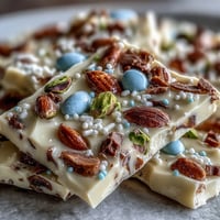 White Chocolate Easter Bark with pastel eggs and pistachios, a festive and crunchy treat perfect for springtime celebrations.  
